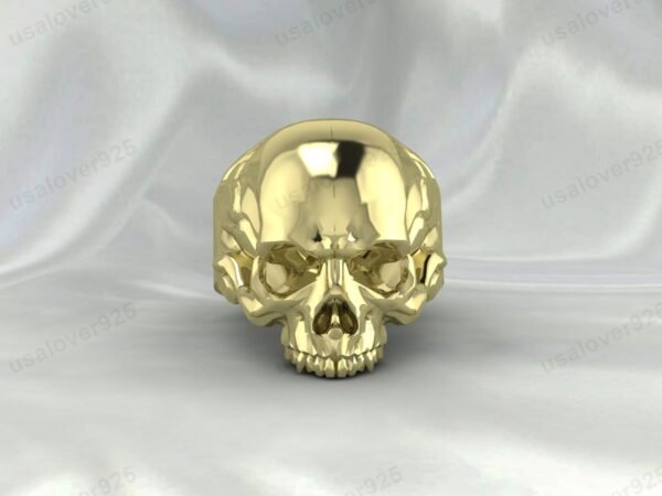Skull Design Handmade High Quality Yellow Brass Mens Signet Ring Jewelry - Image 2