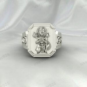 Hanuman God Religious Unique Men Signet Ring, 925 Sterling Silver Jewelry