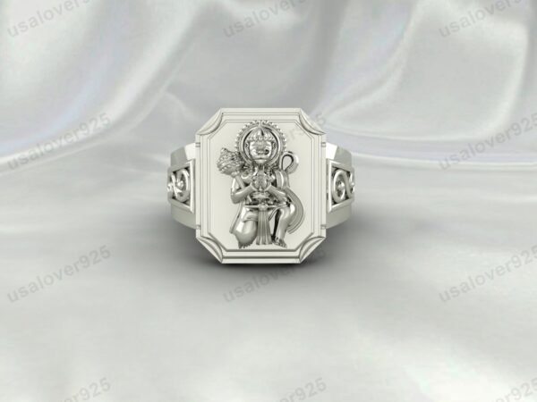 Hanuman God Religious Unique Men Signet Ring, 925 Sterling Silver Jewelry