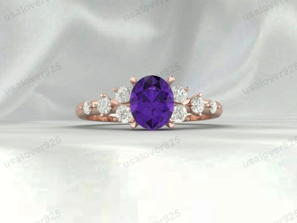 925 Sterling Silver Amethyst Oval Ring – Vintage Art Deco Jewelry for Women - Image 2