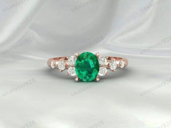 925 Sterling Silver Emerald Oval Art Deco Ring – Vintage-Inspired Jewelry for Women - Image 2