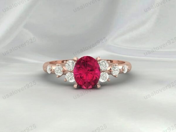 Vintage Art Deco Ruby Oval Ring – Women’s 925 Sterling Silver Jewelry - Image 3