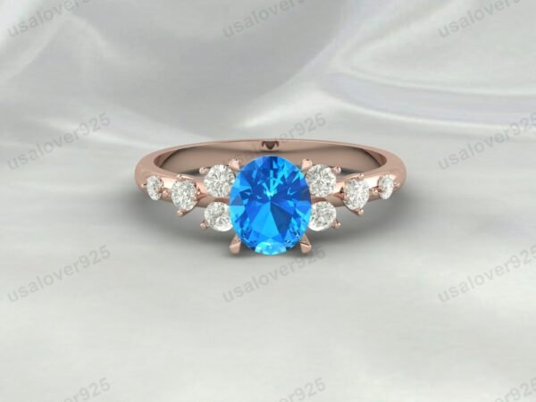 Vintage Art Deco Blue Topaz Oval Ring – Women’s 925 Sterling Silver Jewelry - Image 3