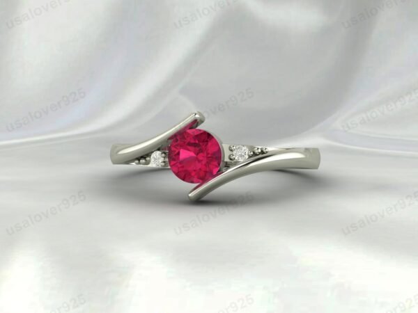 Pink Ruby & CZ Diamond Gemstone Solitaire Women Ring 925 Sterling Silver Jewelry - Image 2
