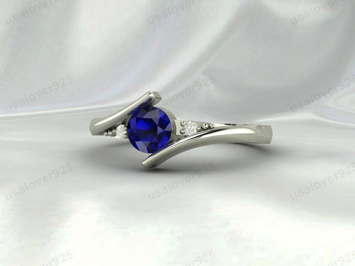 Blue Sapphire Gemstone Solitaire Women Ring 925 Sterling Silver Jewelry - Image 2