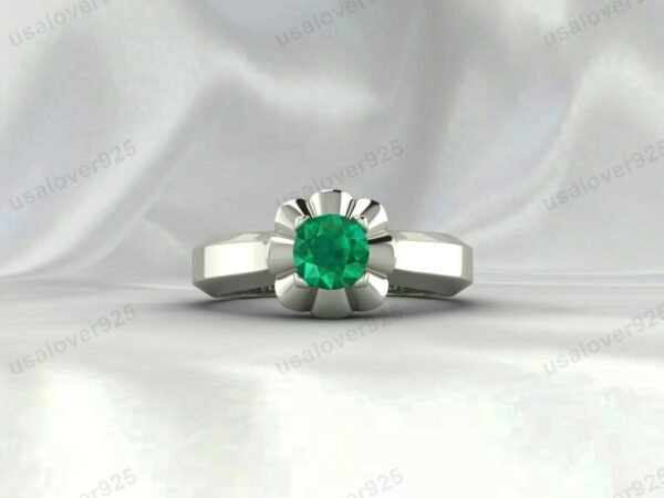 Dainty Emerald Green Gemstone Solitaire Women Ring, 925 Sterling Silver Jewelry - Image 6