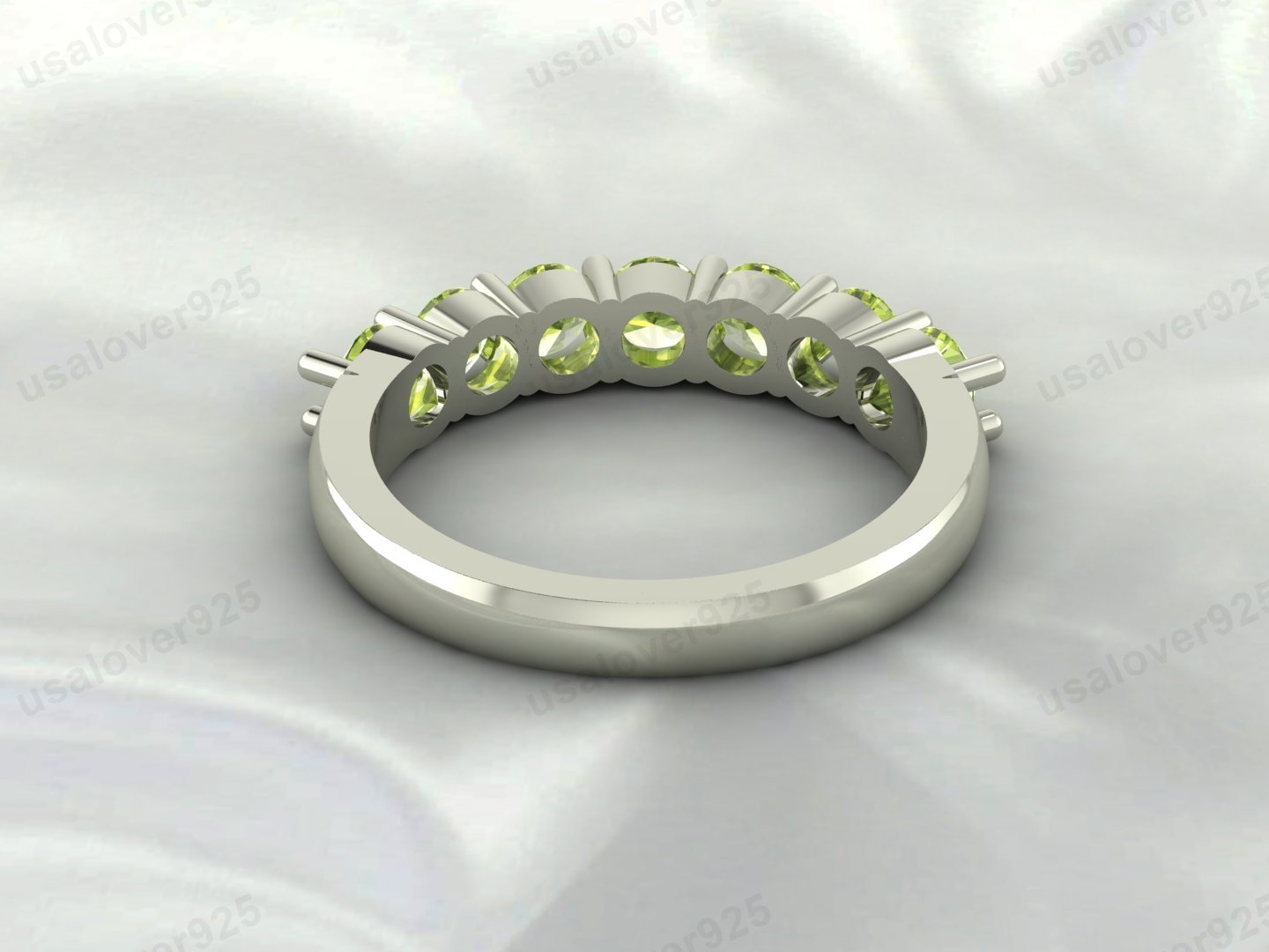 Peridot Green Stone Half Eternity Women Ring, 925 Sterling Silver Jewelry - Image 4