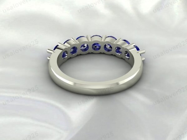 Blue Sapphire Gemstone Half Eternity Women Ring, 925 Sterling Silver Jewelry - Image 4