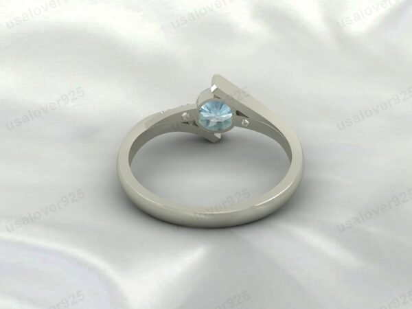 Aquamarine & CZ Diamond Gemstone Solitaire Women Ring 925 Sterling Silver Jewelry - Image 4