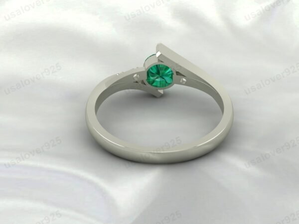 Emerald & CZ Diamond Gemstone Solitaire Women Ring 925 Sterling Silver Jewelry - Image 4