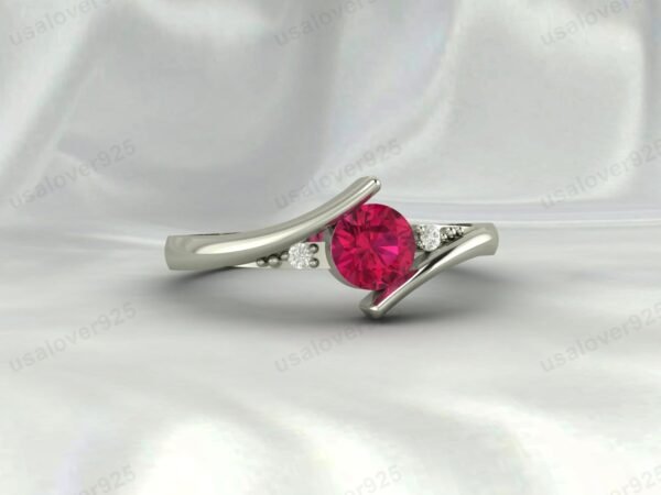 Pink Ruby & CZ Diamond Gemstone Solitaire Women Ring 925 Sterling Silver Jewelry - Image 3
