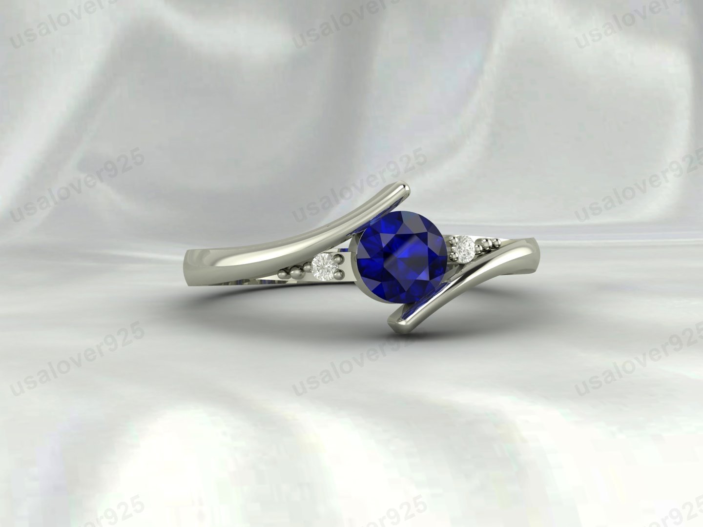Blue Sapphire Gemstone Solitaire Women Ring 925 Sterling Silver Jewelry - Image 3