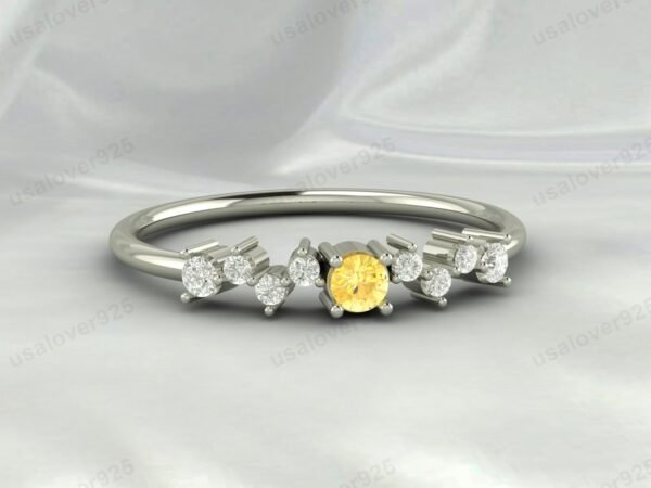 Citrine Round Gemstone Eternity Women Ring 925 Sterling Silver Jewelry - Image 3