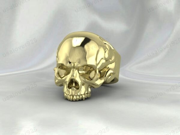 Skull Design Handmade High Quality Yellow Brass Mens Signet Ring Jewelry
