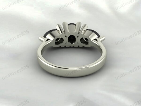 Black Onyx Three Gemstone Women Ring 925 Sterling Silver Jewelry - Image 4