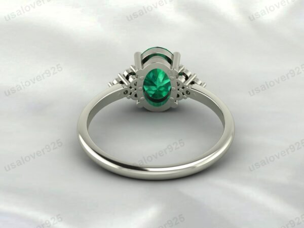 Emerald & CZ Diamond Gemstone Women Ring 925 Sterling Silver Jewelry - Image 4