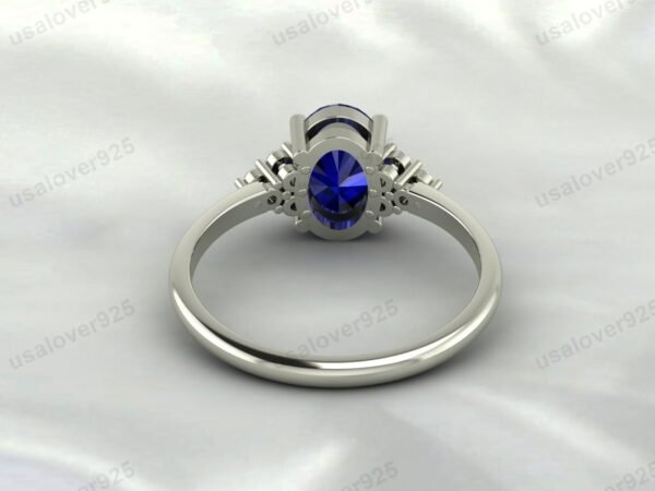 Blue Sapphire & CZ Diamond Gemstone Women Ring 925 Sterling Silver Jewelry - Image 4