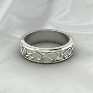Unique Art Deco Design Unisex Band, 925 Sterling Silver Ring Jewelry