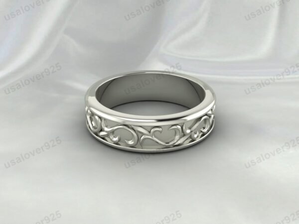 Unique Art Deco Design Unisex Band, 925 Sterling Silver Ring Jewelry