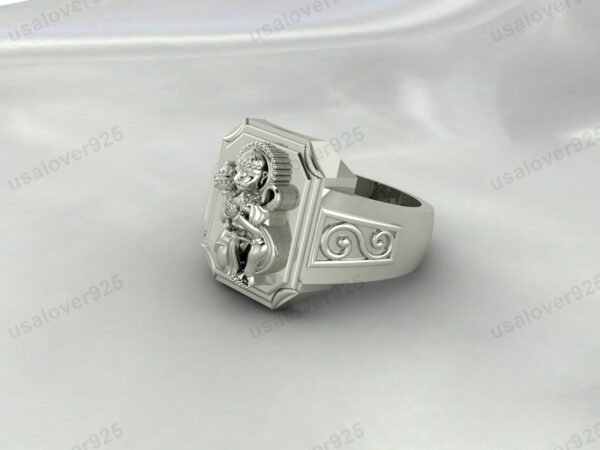 Hanuman God Religious Unique Men Signet Ring, 925 Sterling Silver Jewelry - Image 2