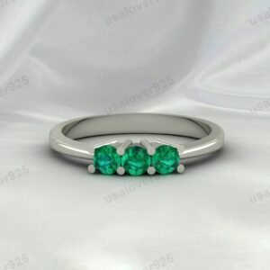 Emerald Gemstone Solitaire Women Ring, 925 Sterling Silver Jewelry
