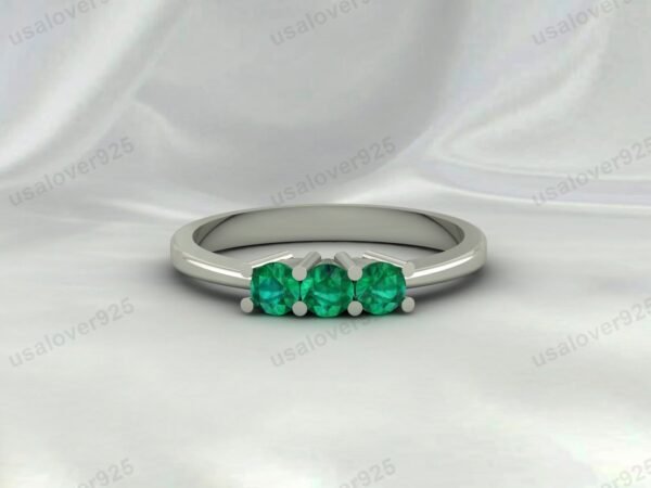 Emerald Gemstone Solitaire Women Ring, 925 Sterling Silver Jewelry