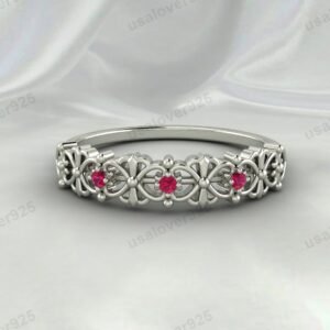 Ruby Art Deco Women’s Ring – 925 Sterling Silver Gemstone Jewelry