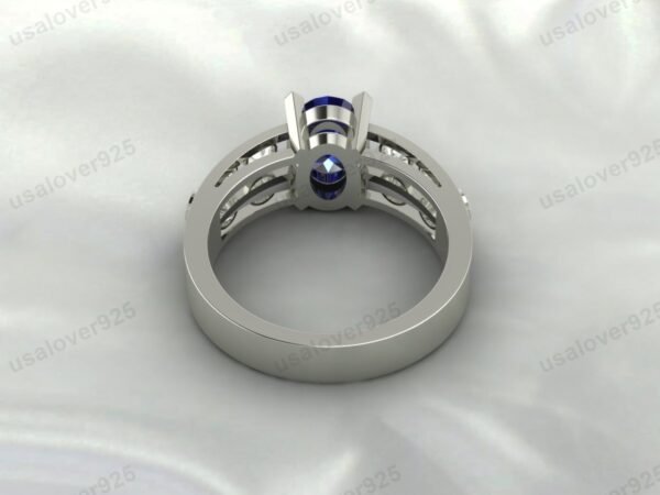 Elegant Art Deco Sapphire Oval Ring – Vintage-Inspired Sterling Silver Jewelry - Image 4
