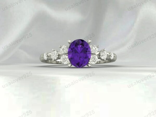 925 Sterling Silver Amethyst Oval Ring – Vintage Art Deco Jewelry for Women - Image 3