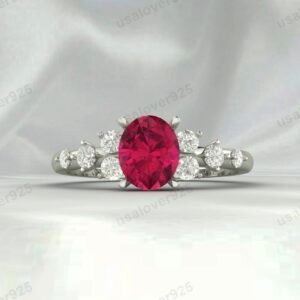 Vintage Art Deco Ruby Oval Ring – Women’s 925 Sterling Silver Jewelry