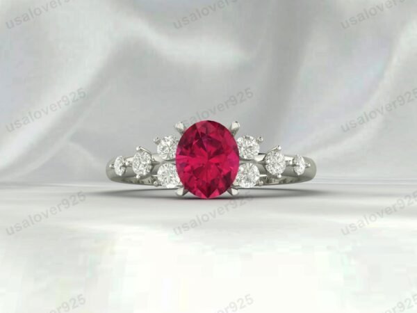 Vintage Art Deco Ruby Oval Ring – Women’s 925 Sterling Silver Jewelry