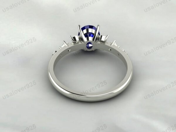 Vintage Art Deco Blue Sapphire Oval Ring – Women’s 925 Sterling Silver Jewelry - Image 4