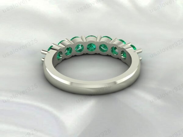 Unique Green Emerald Half Eternity Women Ring, 925 Sterling Silver Jewelry - Image 4