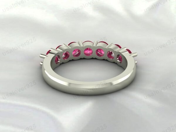 Natural Pink Ruby Gemstone Half Eternity Women Ring, 925 Sterling Silver Jewelry - Image 4