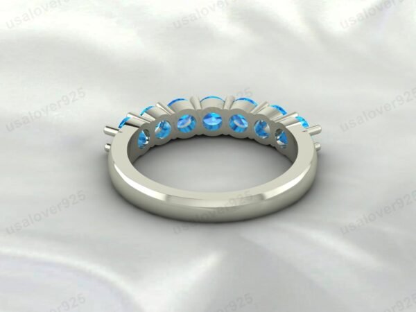Blue Topaz Gemstone Half Eternity Women Ring, 925 Sterling Silver Jewelry - Image 4