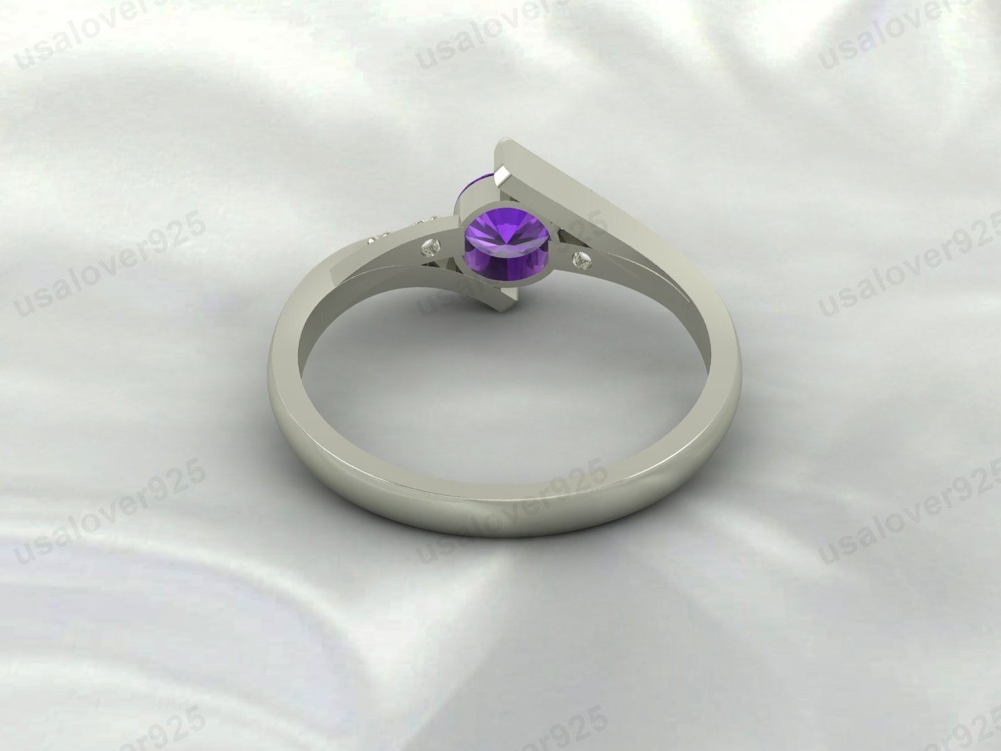 Amethyst & CZ Diamond Gemstone Solitaire Women Ring 925 Sterling Silver Jewelry - Image 3