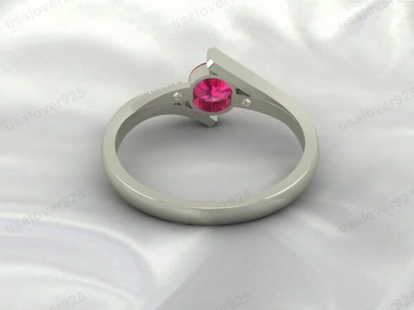 Pink Ruby & CZ Diamond Gemstone Solitaire Women Ring 925 Sterling Silver Jewelry - Image 4