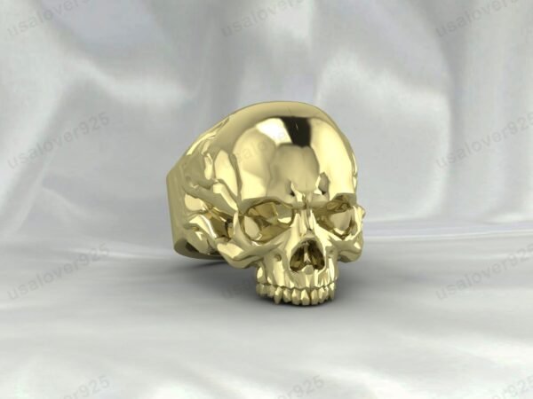 Skull Design Handmade High Quality Yellow Brass Mens Signet Ring Jewelry - Image 3