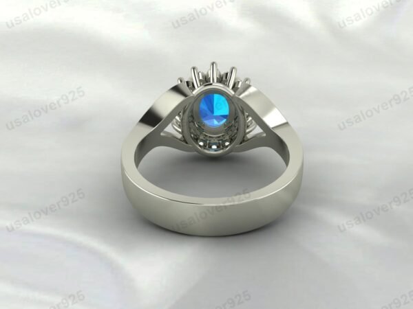 Blue Topaz Oval Gemstone Women Ring 925 Sterling Silver Jewelry - Image 4
