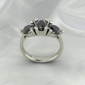 Black Onyx Three Gemstone Women Ring 925 Sterling Silver Jewelry