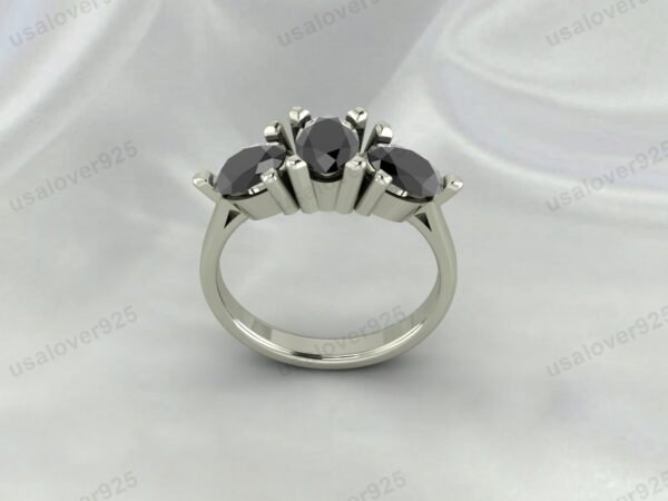 Black Onyx Three Gemstone Women Ring 925 Sterling Silver Jewelry