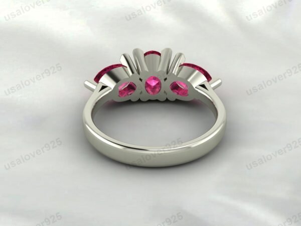 Ruby Pink Three Gemstone Women Ring 925 Sterling Silver Jewelry - Image 4