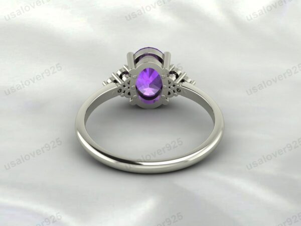 Amethyst & CZ Diamond Gemstone Women Ring 925 Sterling Silver Jewelry - Image 4