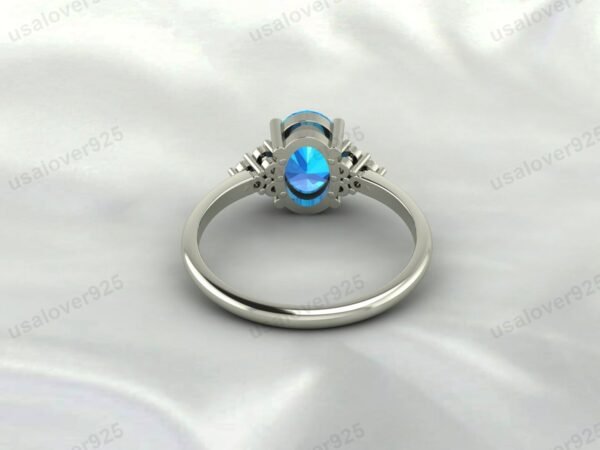 Blue Topaz & CZ Diamond Gemstone Women Ring 925 Sterling Silver Jewelry - Image 4