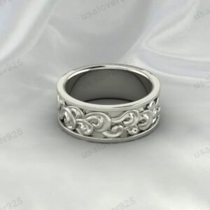 Unique Art Deco Design Unisex Band, 925 Sterling Silver Ring Jewelry
