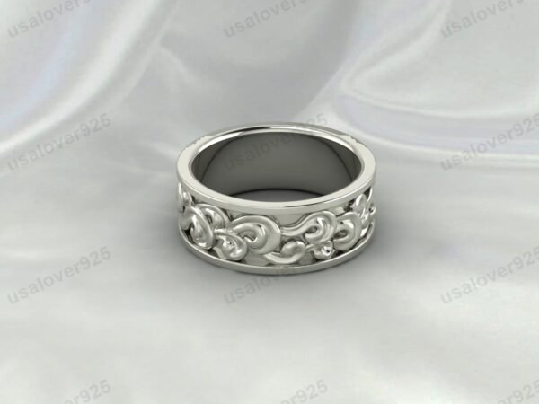 Unique Art Deco Design Unisex Band, 925 Sterling Silver Ring Jewelry