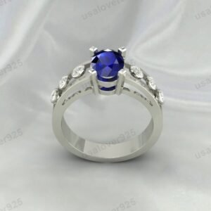 Elegant Art Deco Sapphire Oval Ring – Vintage-Inspired Sterling Silver Jewelry