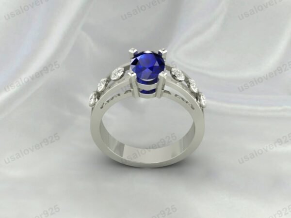 Elegant Art Deco Sapphire Oval Ring – Vintage-Inspired Sterling Silver Jewelry