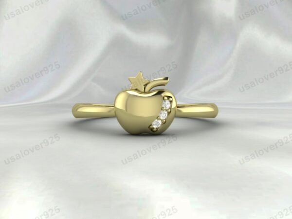 CZ Diamond Apple Design Design Women Ring 925 Sterling Silver Jewelry - Image 3