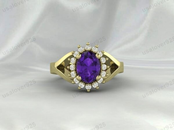 Amethyst Oval Gemstone Women Ring 925 Sterling Silver Jewelry - Image 3